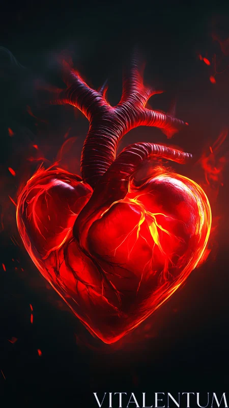 Infernal Anatomical Heart with Demonic Arterial Structure Illuminated.