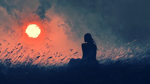 Solitary dusk dreamer watching a burning cottonball sun.