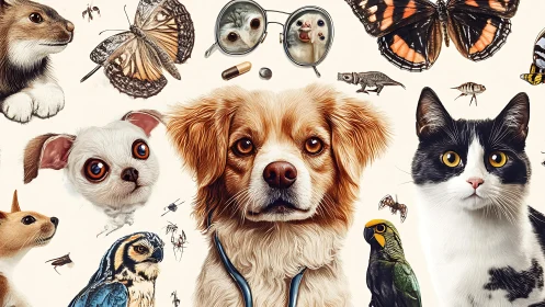 Veterinary animals cluster with insects and medical details.