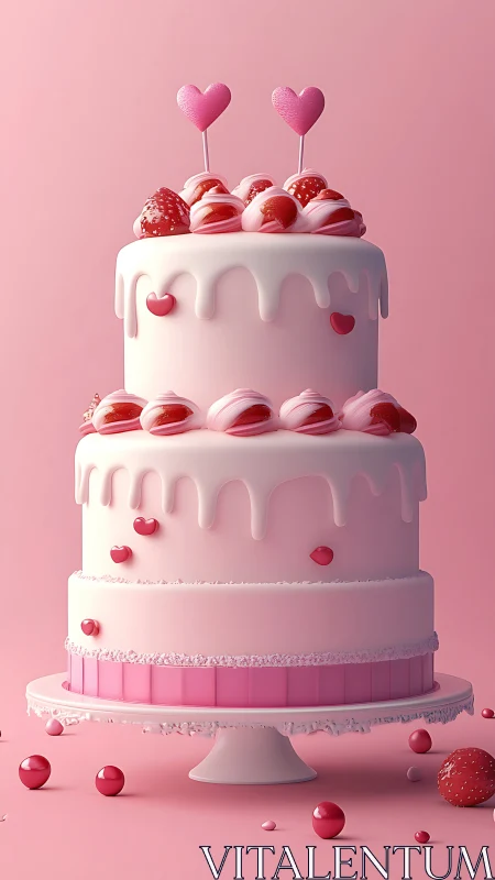 Whimsical Three-Tier Affection Cake. Pink Dreams Come True.