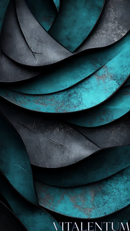 Layered metallic curves with oxidized teal patina and rough shading