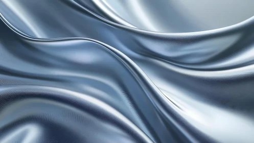 Smooth Metallic Silver Fabric Waves Abstract Digital Art.