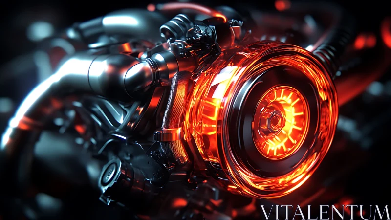 Thermally charged turbo impeller in high-performance engine core.