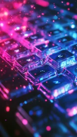 Neon-lit mechanical keyboard with translucent caps and particle glow