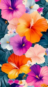 Tropical Hibiscus Symphony: A Chromatic Flower Garden Explosion.