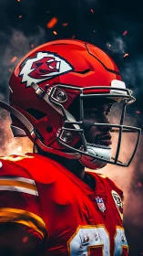 Side-lit football portrait emphasizes helmet design and chrome facemask