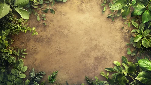 Green foliage frames textured brown background space