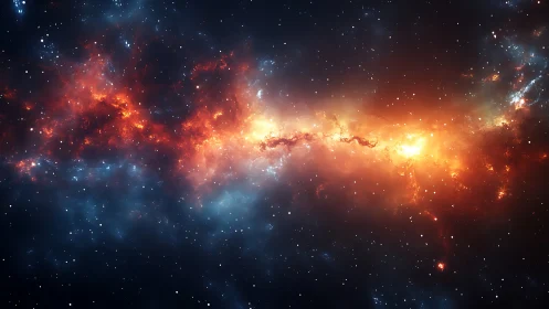 Fiery galactic nebula blazes across a star-filled deep space