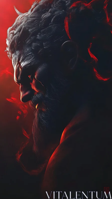 Volumetric rim lighting sculpts demonic warrior portrait in profile