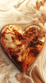 Luminous Amber Heart in Flowing Liquid Abstract Design