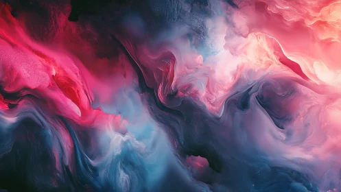 Vibrant nebula abstraction in swirling pink and cyan clouds.
