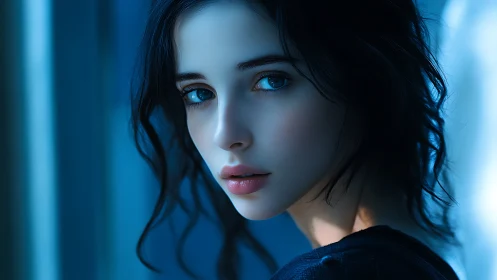 Digital portrait in cool blue window light, soft focus mood.