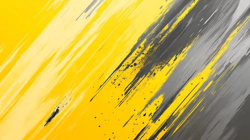 Bold yellow and gray abstract paint streaks, modern digital art.