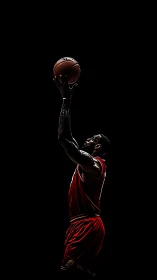 Lone player rising toward the basket in dramatic spotlight.