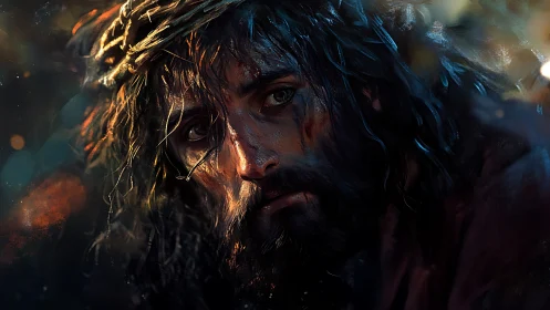 Quiet sorrow in a crown of thorns, painted in light.