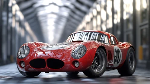 Retro racer prowls a glassy tunnel of light and speed.