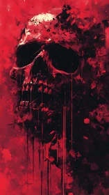 Crimson skull dissolving into abstract dripping chaos.
