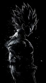 High contrast anime warrior silhouette with splatter decay effects