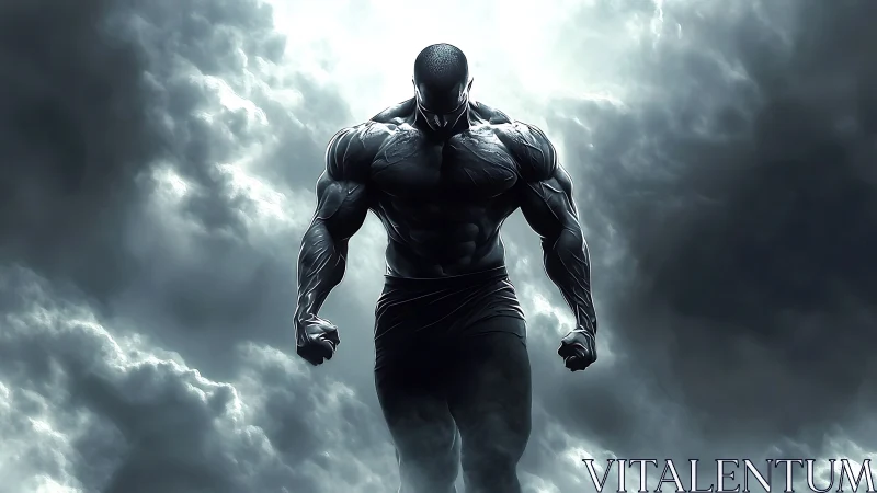 Storm-forged titan descends through swirling storm clouds.