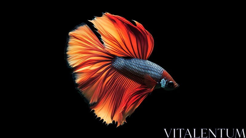 Orange and red betta fish is isolated against black background