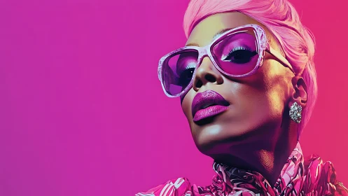 Electric pink diva in oversized shades owning the spotlight.