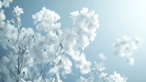 Delicate White Flowers Against Soft Blue Sky.