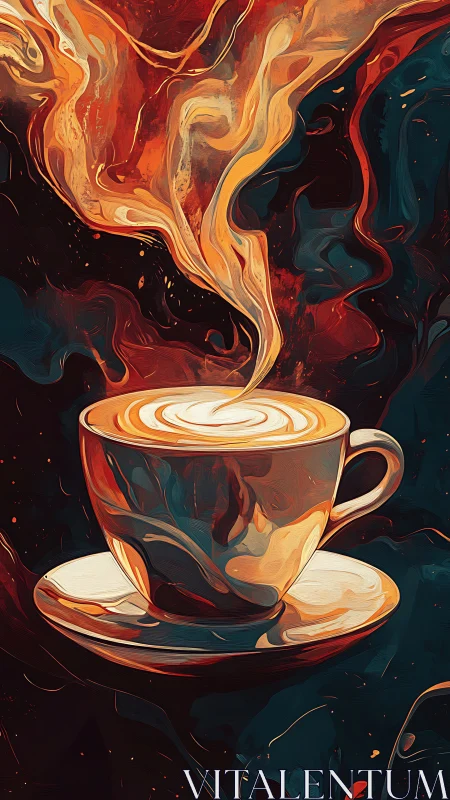 Swirling latte dreams rising from a glowing midnight cup.