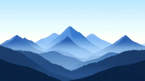 Serene blue mountain layers fade softly into a clear sky