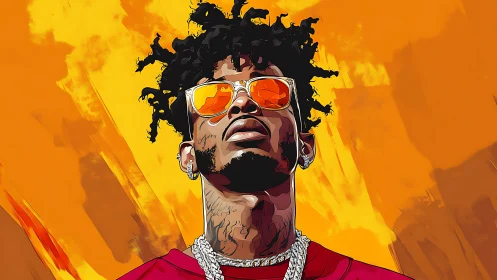 Stylized portrait of cool man in orange reflective shades.