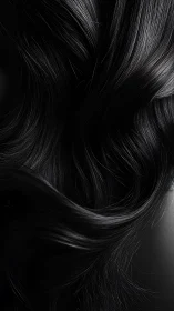 Close-up of smooth black hair with glossy light reflections.