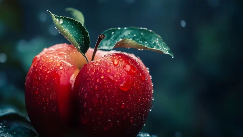 Dew‑Covered Red Apple Macro with Dramatic Bokeh Glow.