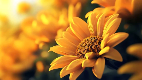 Golden Daisy Bloom with Shallow Depth Field Photography.