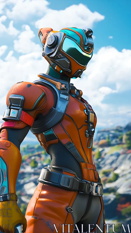 Skyline ranger in citrus armor scans distant horizons.
