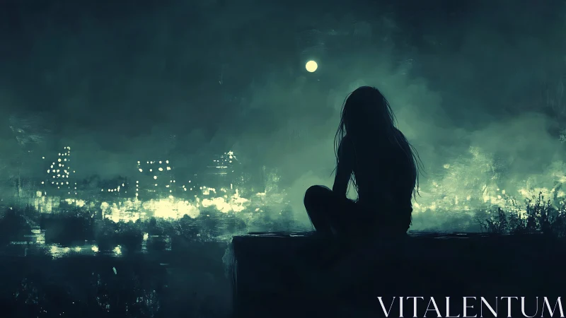 Moonlit rooftop dreamer studies the city&rsquo;s glowing hush
