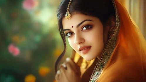 Elegant Indian Woman in Traditional Attire, Soft Portrait Style.