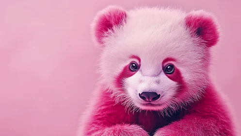 Soft pink baby panda gazes warmly with gentle curiosity
