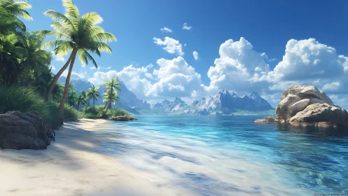 Tropical Paradise Beach with Mountain Views.