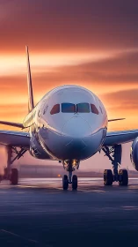 Sunrise jet waits on the runway, ready for new journeys.