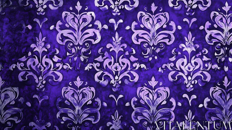 Purple damask ornamental pattern on textured background.