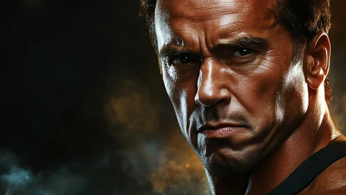 Close cropped portrait of muscular man with intense stare