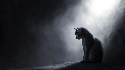 Quiet kitten in moonlit shadows finding a gentle moment.