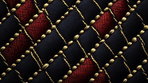 Luxurious Quilted Fabric Texture with Gold Stitching Pattern.