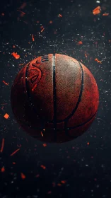 High contrast close up basketball with dynamic debris field