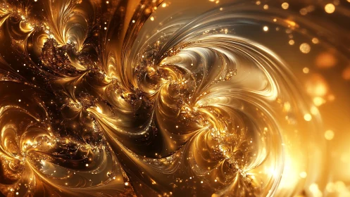 Golden fractal spirals twist through luminous abstract space