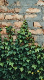 Climbing ivy softens a weathered brick and mortar wall.