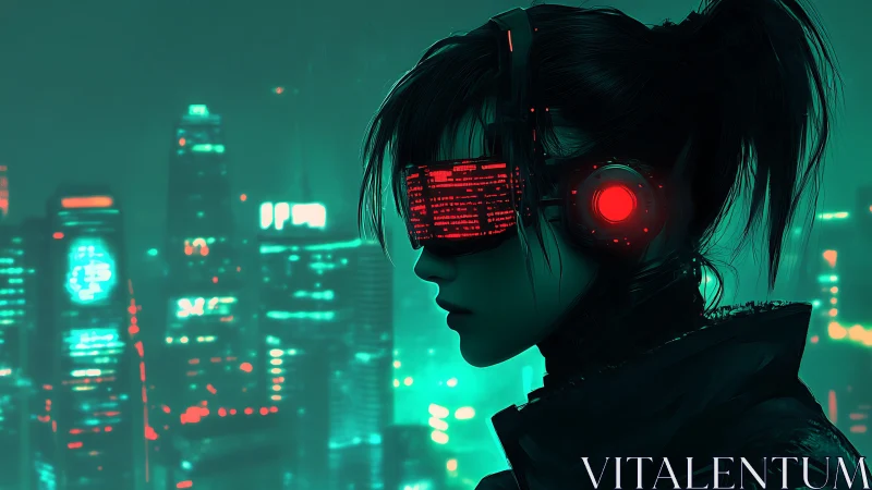 Neon-coded vigilante scans the cyber skyline in silence.