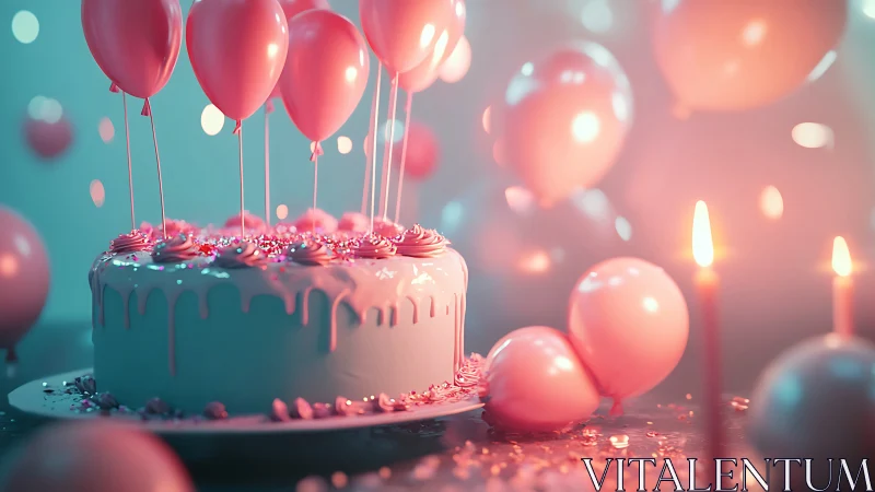 Festive Birthday Cake with Floating Balloon Cake Toppers