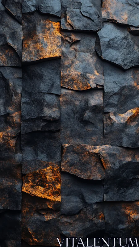 Dark stone wall texture with orange glowing highlights.