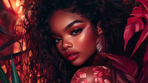 Hyper-detailed digital portrait uniting warm rim lighting and glossy skin