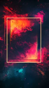Neon plasma rectangle frames over deep cosmic gradients.